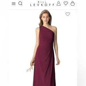 Bill Levkoff one shoulder bridesmaid dress in color “wine”